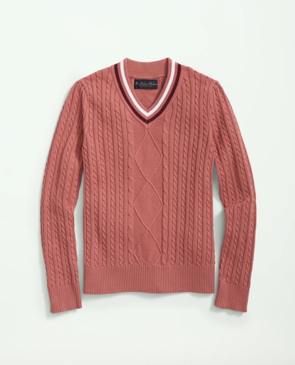 Girls Cotton Cable Tennis Sweater, image 1