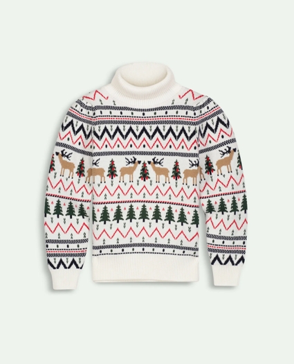 Girls Cotton Fair Isle Intarsia Turtleneck, image 1