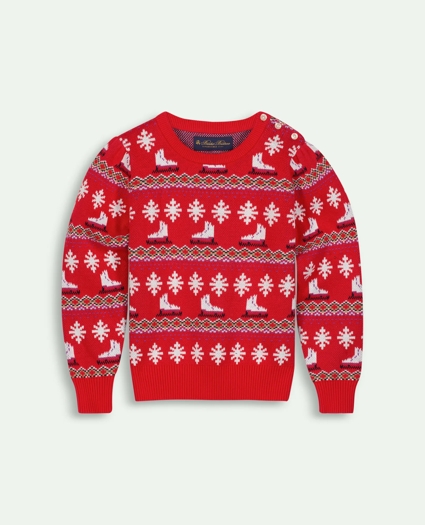 Girls Cotton Fair Isle Intarsia Skate Crewneck Sweater, image 1