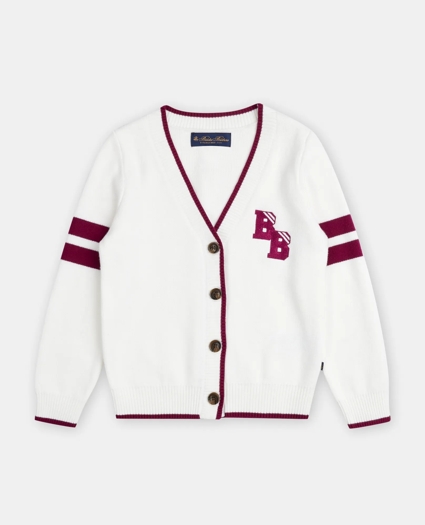 Girls Cotton Jacquard Varsity Cardigan, image 1