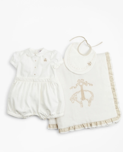 Girls Ruffled Shortall, Bib & Blanket Set - 9 Months, image 1