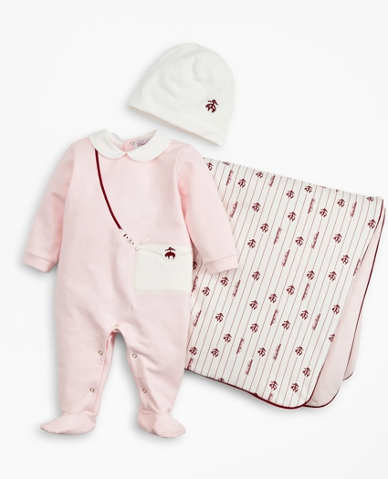Girls Pinstripes & Purses Stretch Cotton Footie, Hat & Blanket Set - 6 Months, image 1