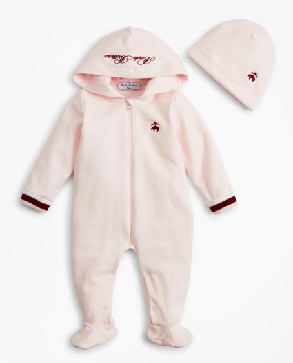 Girls Hooded Footie & Hat Set - 6 Months, image 1