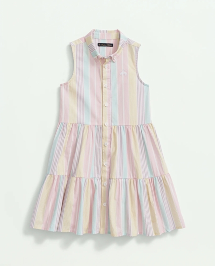 Girls Cotton Stripe Tiered Shirt Dress, image 1