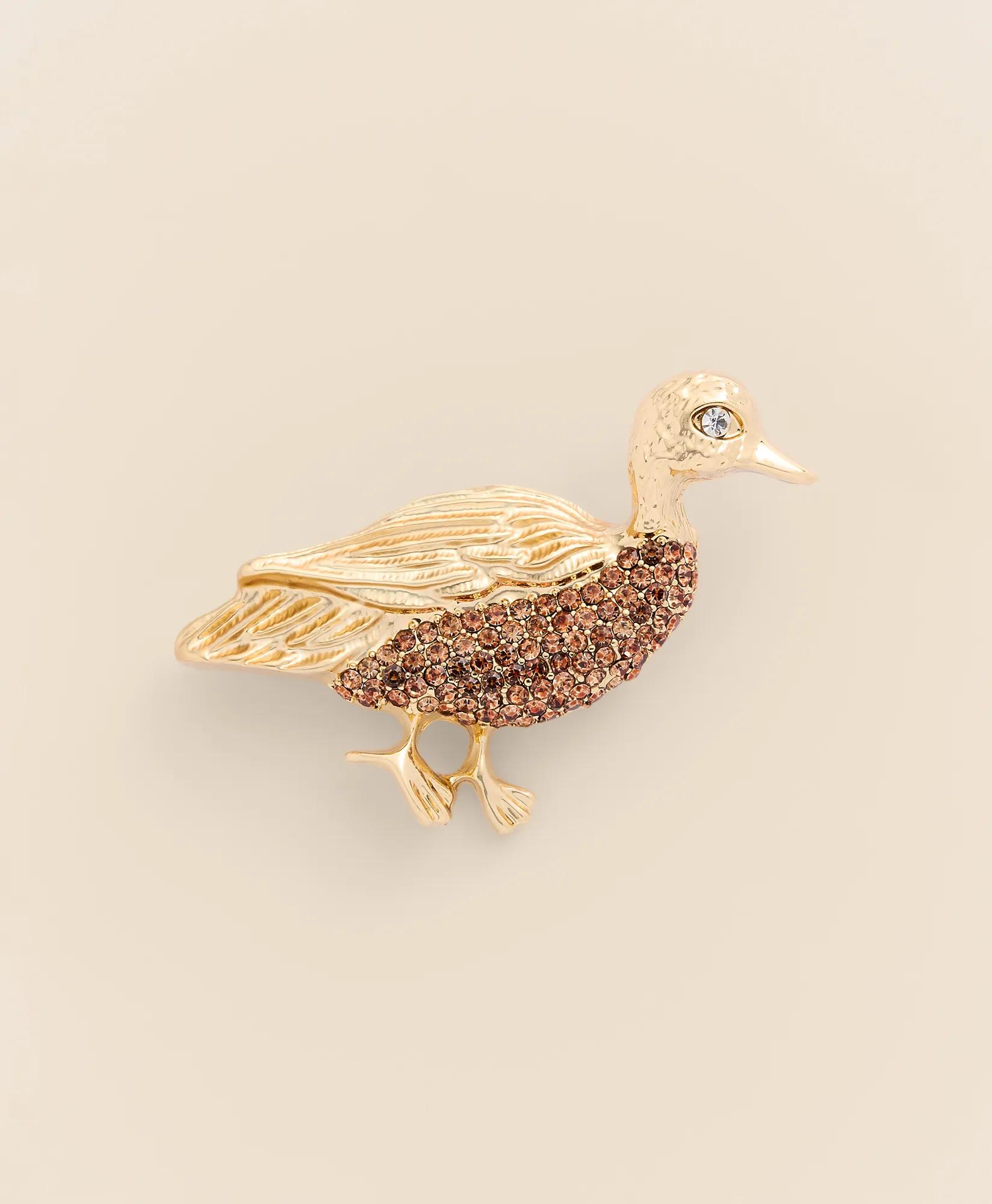 Gold-Tone Crystal Duck Pin, image 1