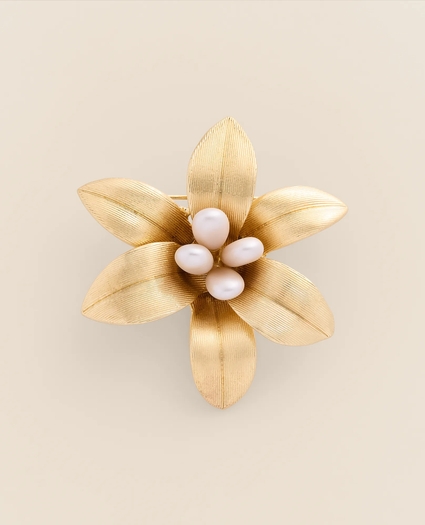 Gold-Tone Faux-Pearl Floral Pin