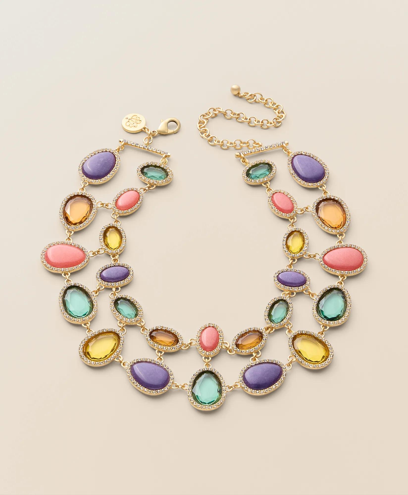 Gold-Tone Semi-Precious Stone Collar Necklace, image 1