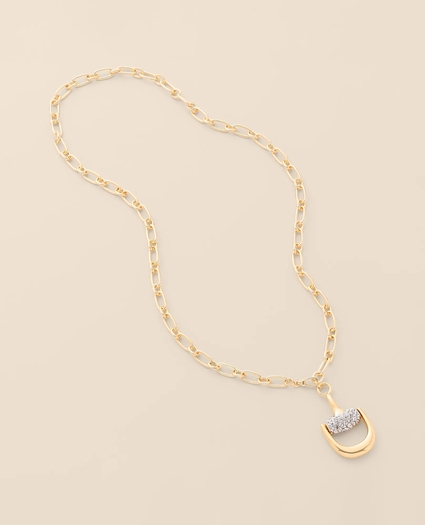 Gold-Tone Pave Horsebit Pendant Necklace