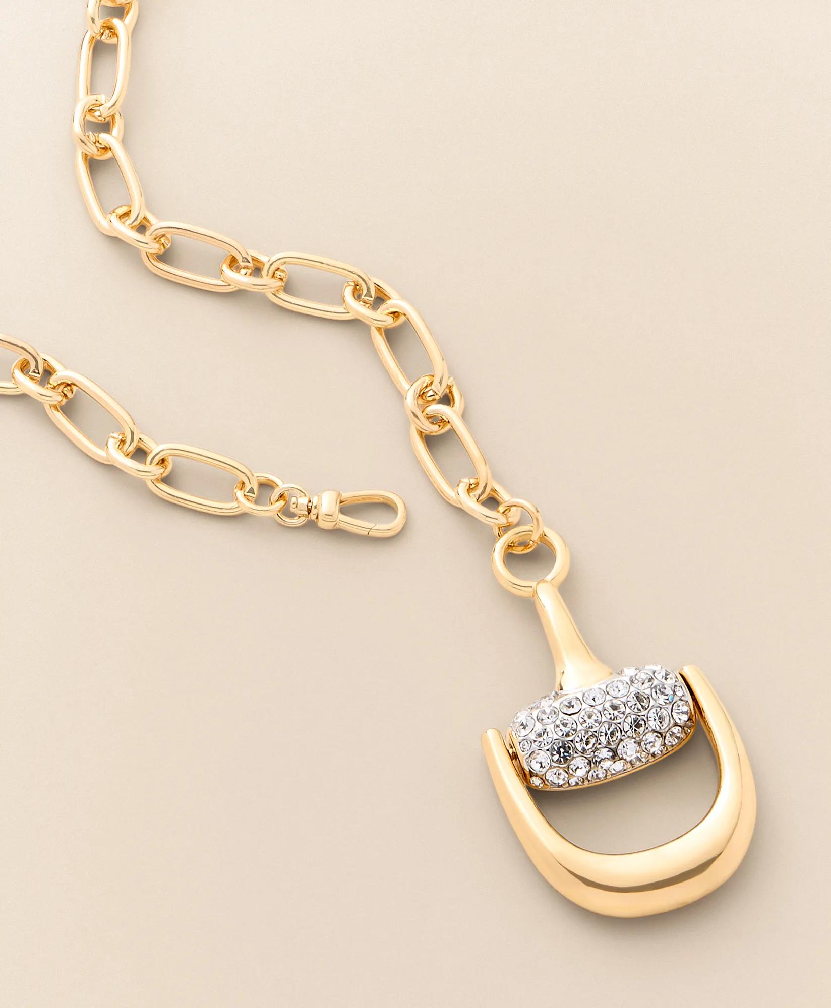 Gold-Tone Pave Horsebit Pendant Necklace, image 2
