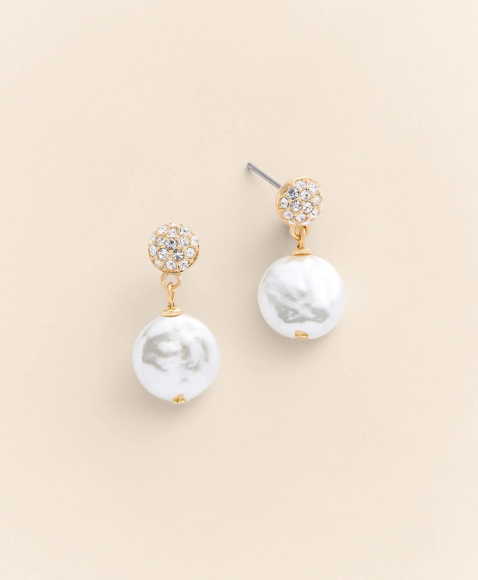 Gold-Tone Pave Faux-Pearl Drop Earrings, image 1