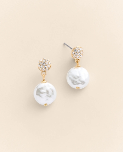 Gold-Tone Pave Faux-Pearl Drop Earrings