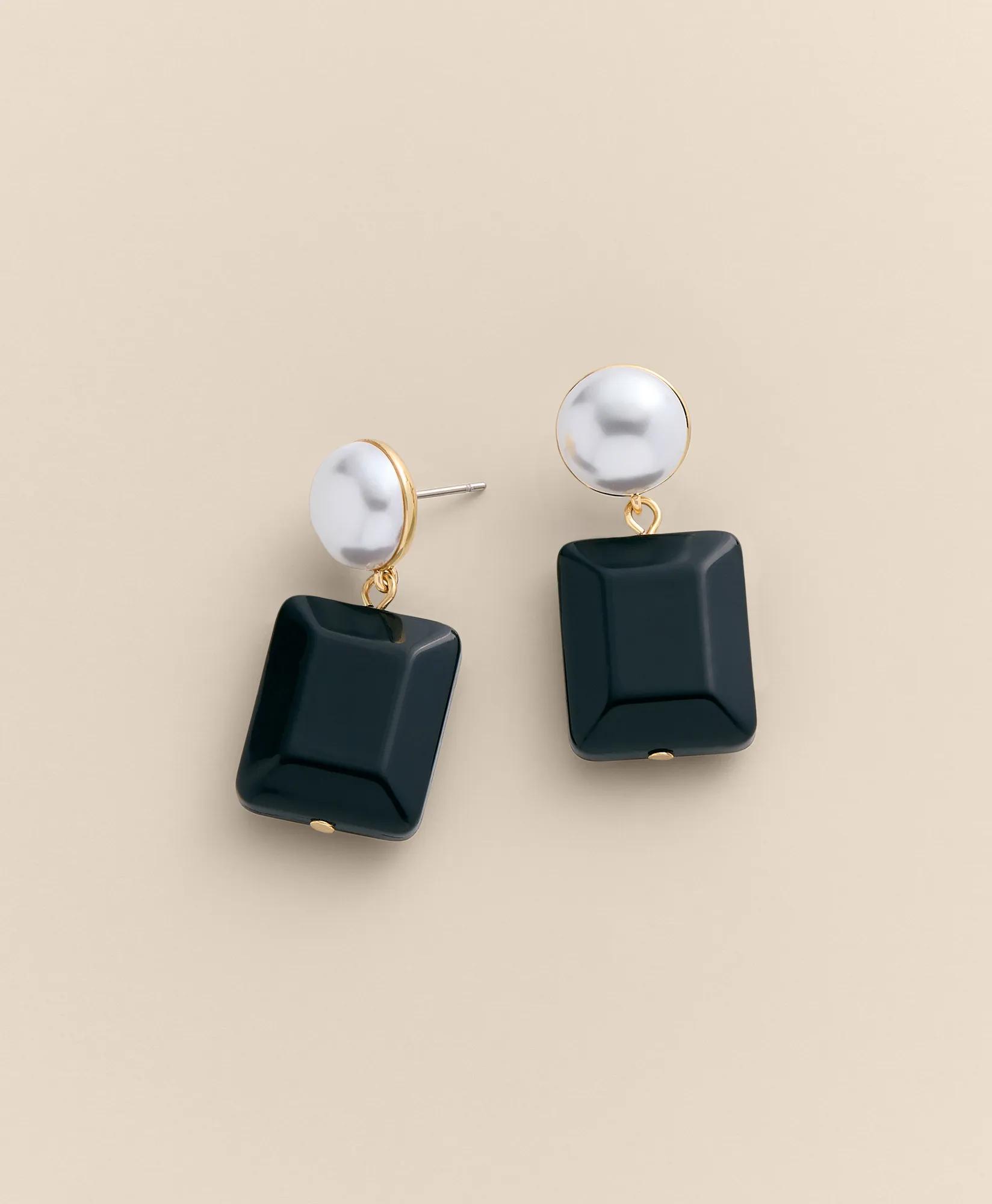 Gold-Tone Cubic Zirconia Faux-Pearl Double-Drop Earrings, image 1