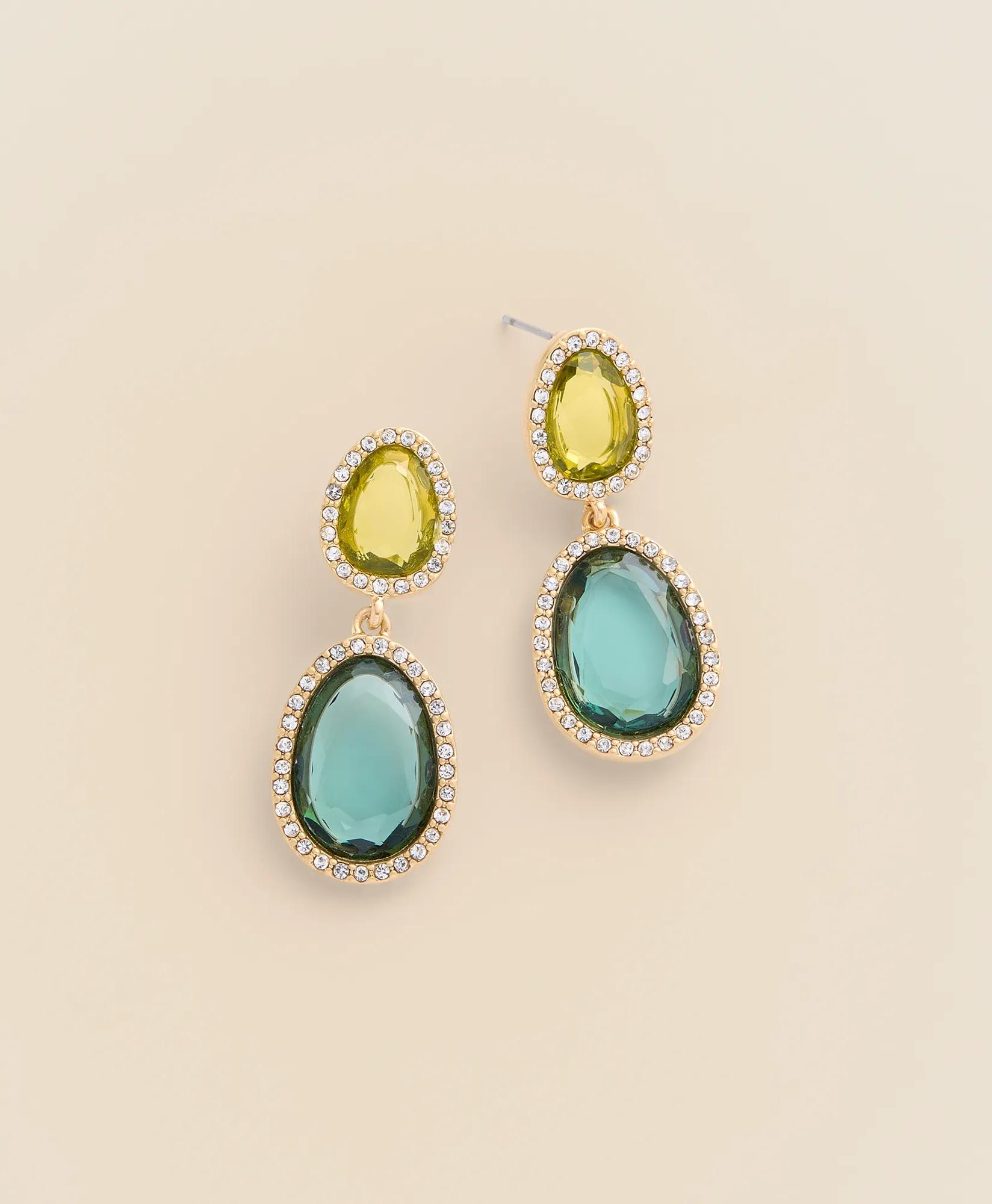 Gold-Tone Multicolor Stone Double-Drop Earrings, image 1