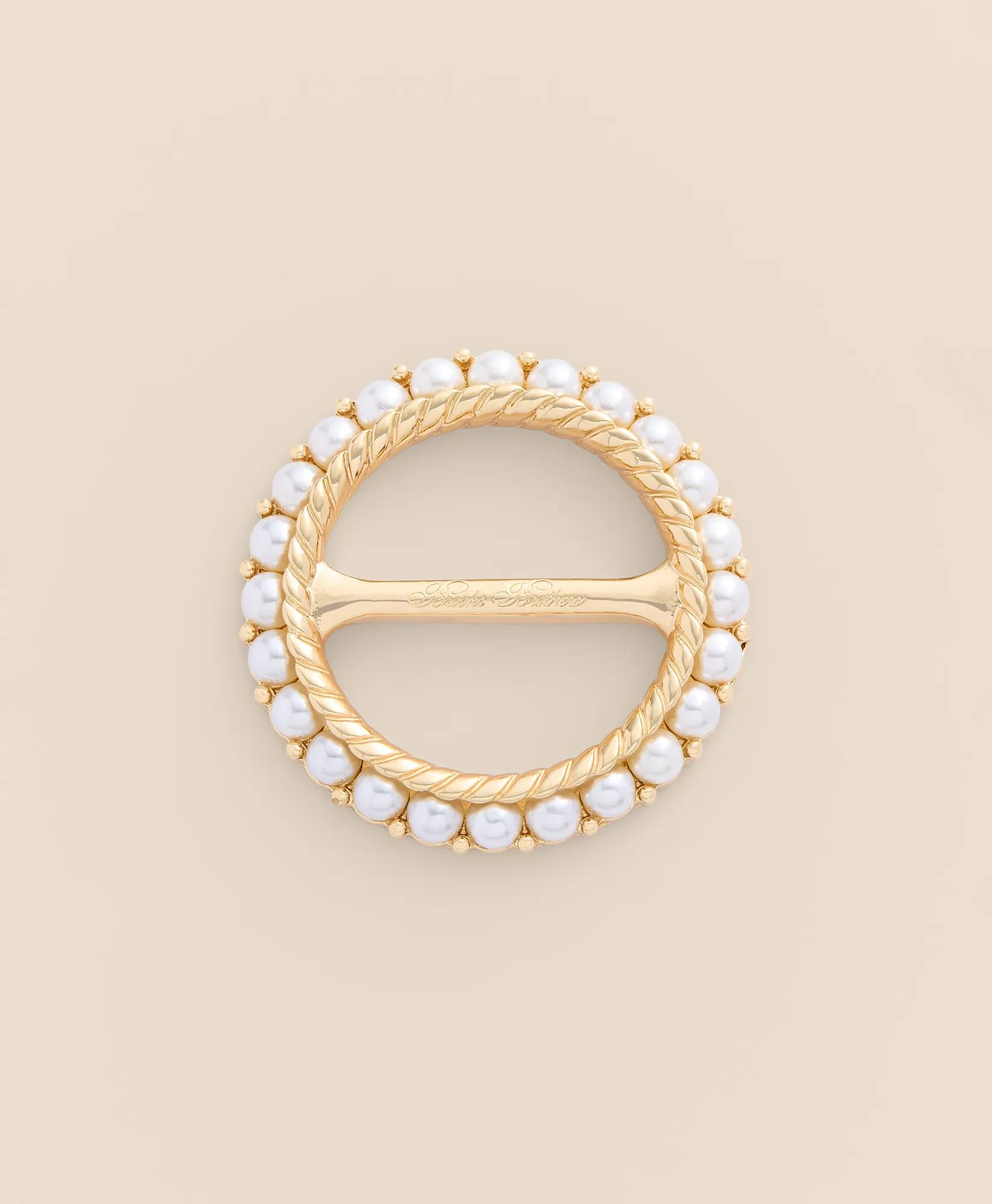 Gold-Tone Faux-Pearl Scarf Ring, image 1