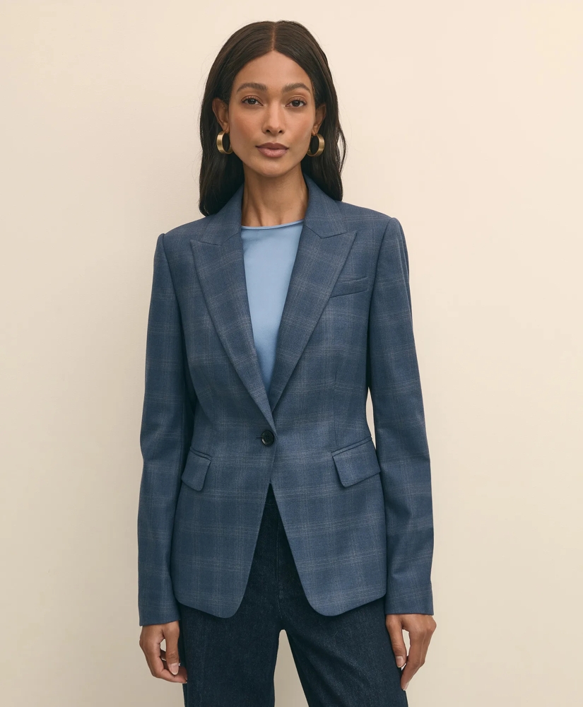 Wool-Silk Blend Plaid One-Button Jacket, image 2