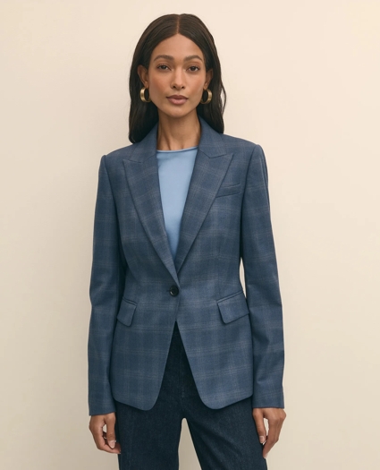 Wool-Silk Blend Plaid One-Button Jacket, image 2