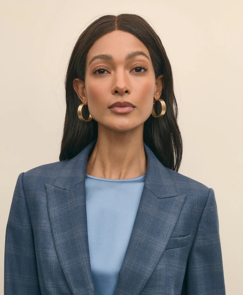 Wool-Silk Blend Plaid One-Button Jacket, image 3
