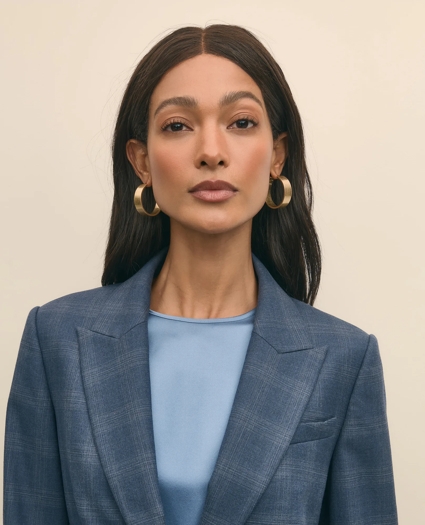 Wool-Silk Blend Plaid One-Button Jacket, image 3