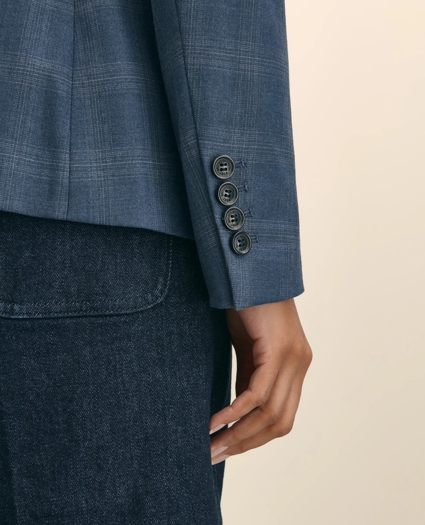 Wool-Silk Blend Plaid One-Button Jacket, image 4