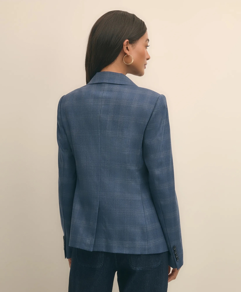 Wool-Silk Blend Plaid One-Button Jacket, image 5