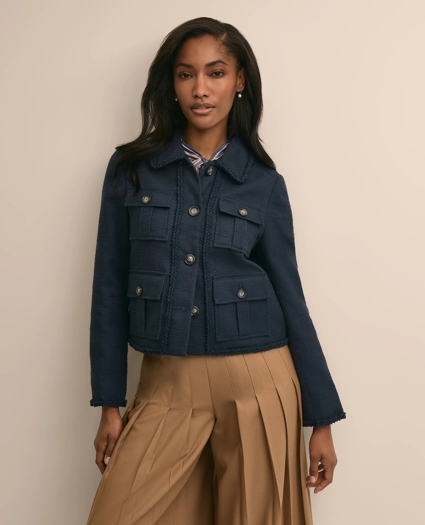 Cotton-Blend Braid-Trim Textured Jacket, image 1