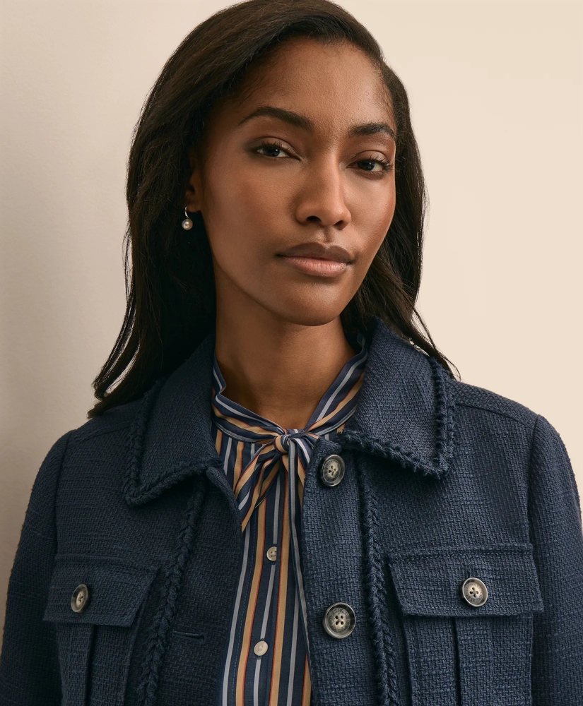 Cotton-Blend Braid-Trim Textured Jacket, image 3