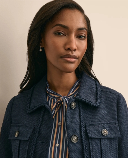 Cotton-Blend Braid-Trim Textured Jacket, image 3