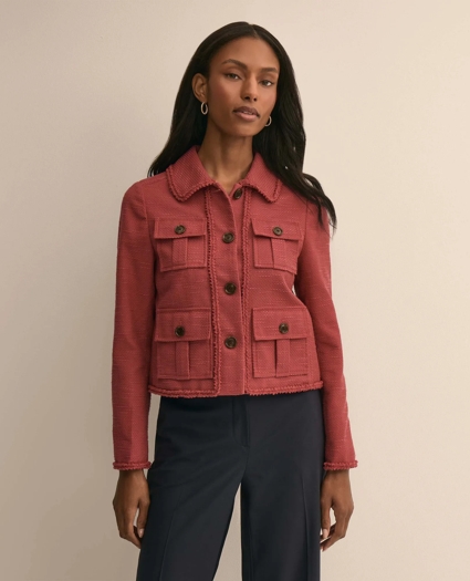 Cotton-Blend Fringe-Trim Textured Jacket, image 1