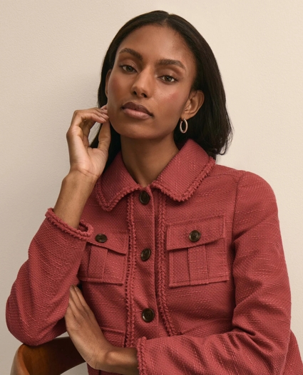 Cotton-Blend Fringe-Trim Textured Jacket, image 2