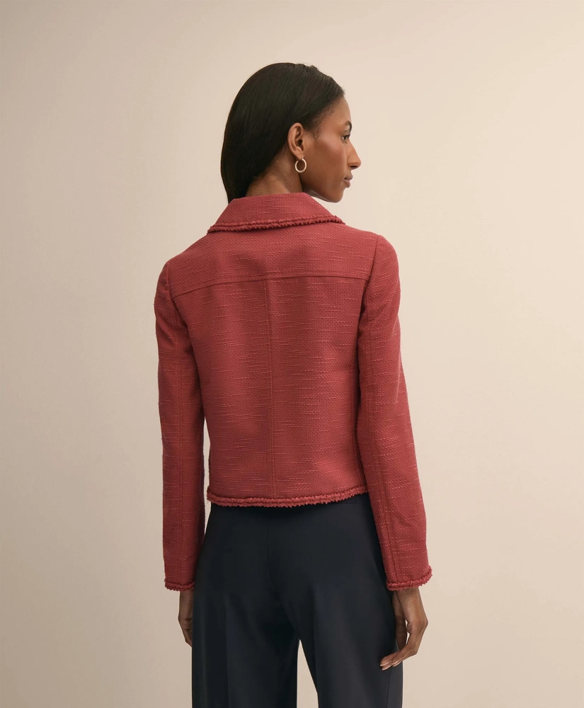 Cotton-Blend Fringe-Trim Textured Jacket, image 4