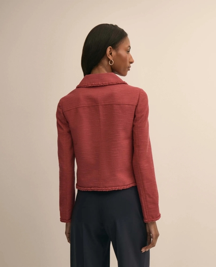 Cotton-Blend Fringe-Trim Textured Jacket, image 4