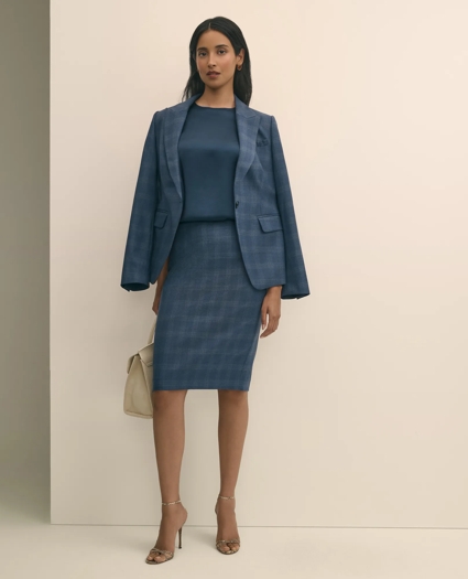 Wool-Silk Blend Plaid Pencil Skirt, image 1
