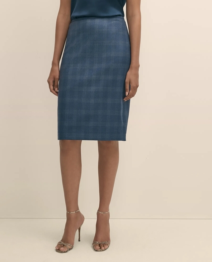 Wool-Silk Blend Plaid Pencil Skirt, image 2