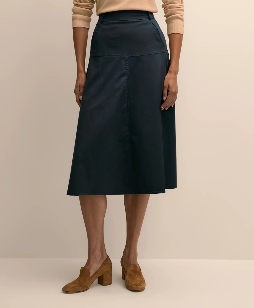 Cotton-Blend Twill A-Line Skirt, image 2