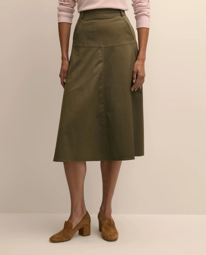 Cotton-Blend Twill A-Line Skirt, image 2