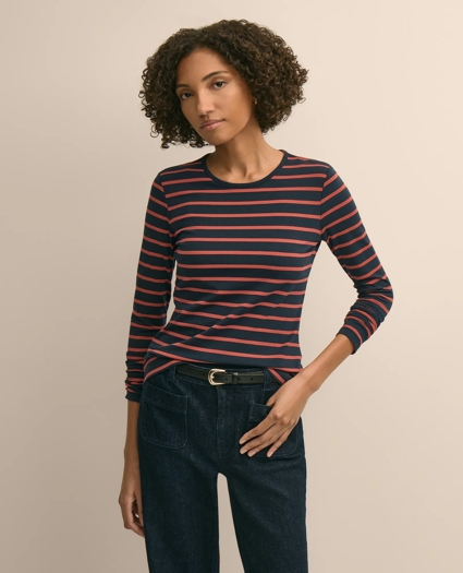 Cotton-Modal Blend Mariner Stripe Long-Sleeve T-Shirt, image 1