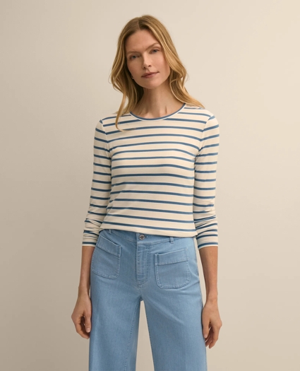 Cotton-Modal Blend Mariner Stripe Long-Sleeve T-Shirt, image 2