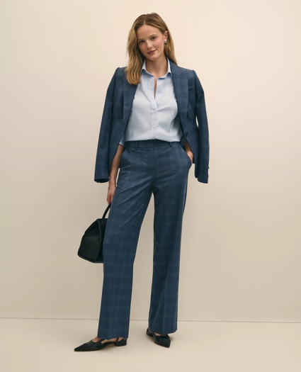 Wool-Silk Blend Plaid Straight Leg Pants, image 1