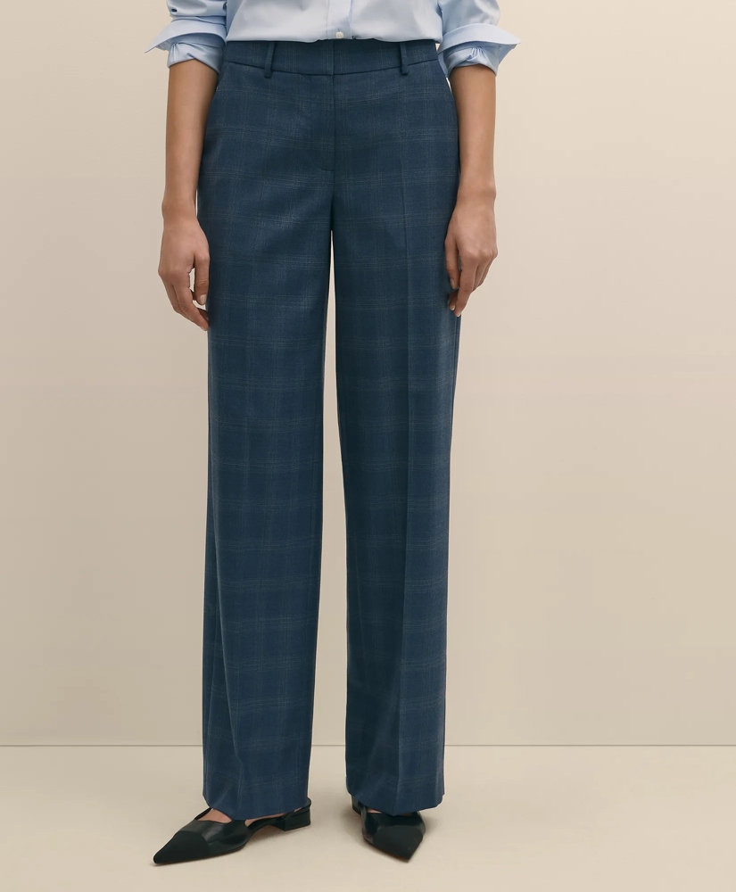 Wool-Silk Blend Plaid Straight Leg Pants, image 2