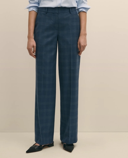 Wool-Silk Blend Plaid Straight Leg Pants, image 2