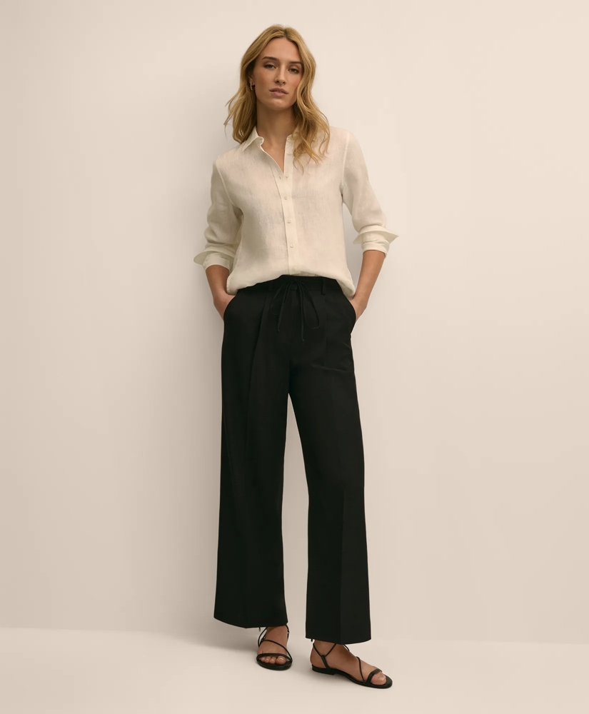 Linen-Cotton Blend Tie-Waist Wide-Leg Pants, image 1