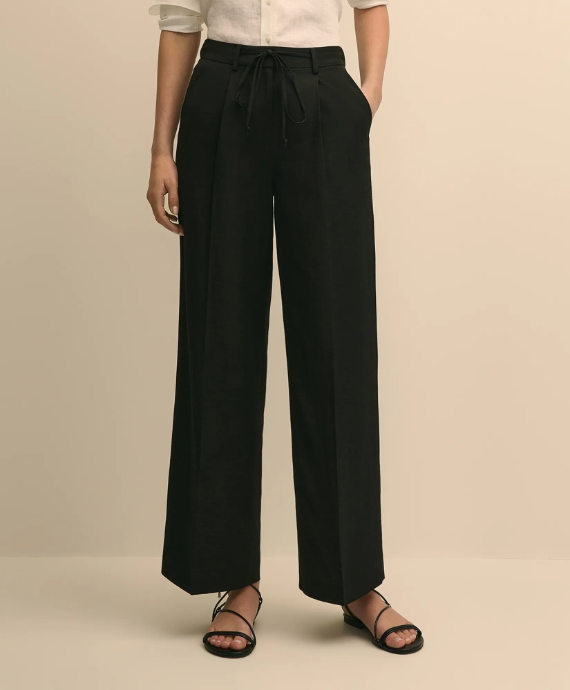 Linen-Cotton Blend Tie-Waist Wide-Leg Pants, image 2