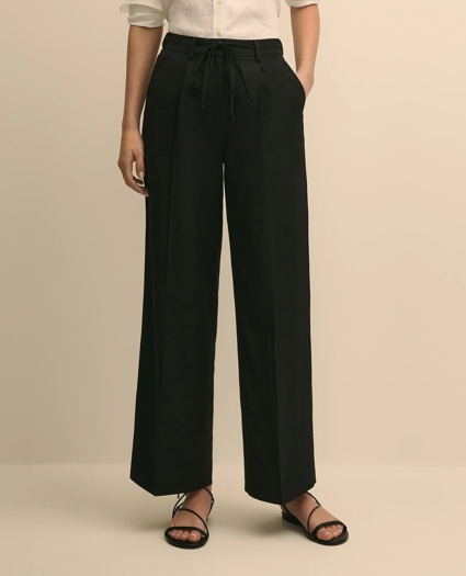 Linen-Cotton Blend Tie-Waist Wide-Leg Pants, image 2