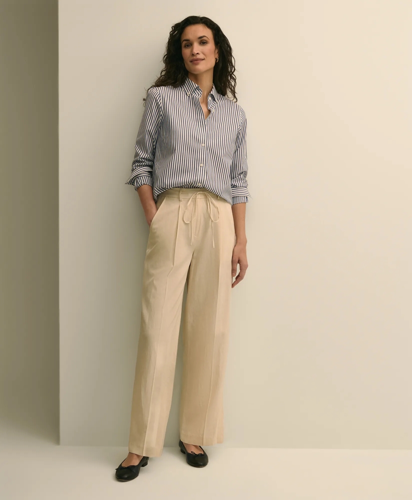 Linen-Cotton Blend Tie-Waist Wide-Leg Pants, image 1