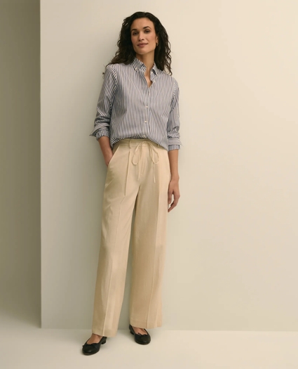 Linen-Cotton Blend Tie-Waist Wide-Leg Pants, image 1