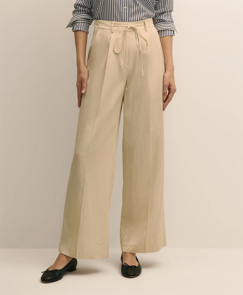 Linen-Cotton Blend Tie-Waist Wide-Leg Pants, image 2