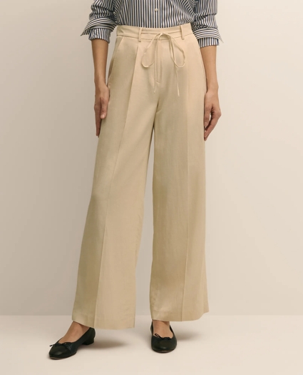 Linen-Cotton Blend Tie-Waist Wide-Leg Pants, image 2