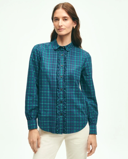 Cotton Plaid Ruffled Shirt, image 1