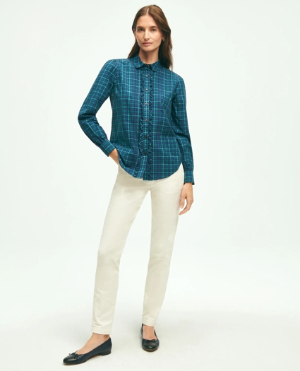 Cotton Plaid Ruffled Shirt, image 2