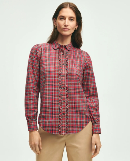 Cotton Plaid Ruffled Shirt, image 1
